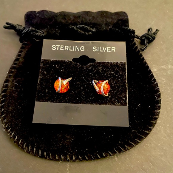 Amber stone sterling silver earrings - Picture 4 of 4